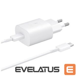 Adapteris Samsung  Samsung 25W EP-TA800EWE USB-C Wall Charger with Samsung EP-DA705BWE USB-C / USB-C Cable - White 