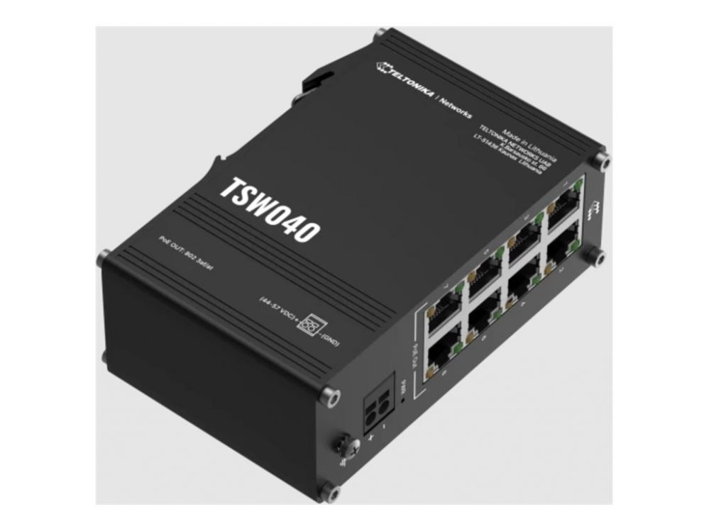 Server - Other Accessories Teltonika TSW040 Unmanaged 8-port PoE+Industrial Switch, 2-pin industrial DC power socket, 7 – 57 VDC, PoE-out 44-57 VDC, DIN rail bracket