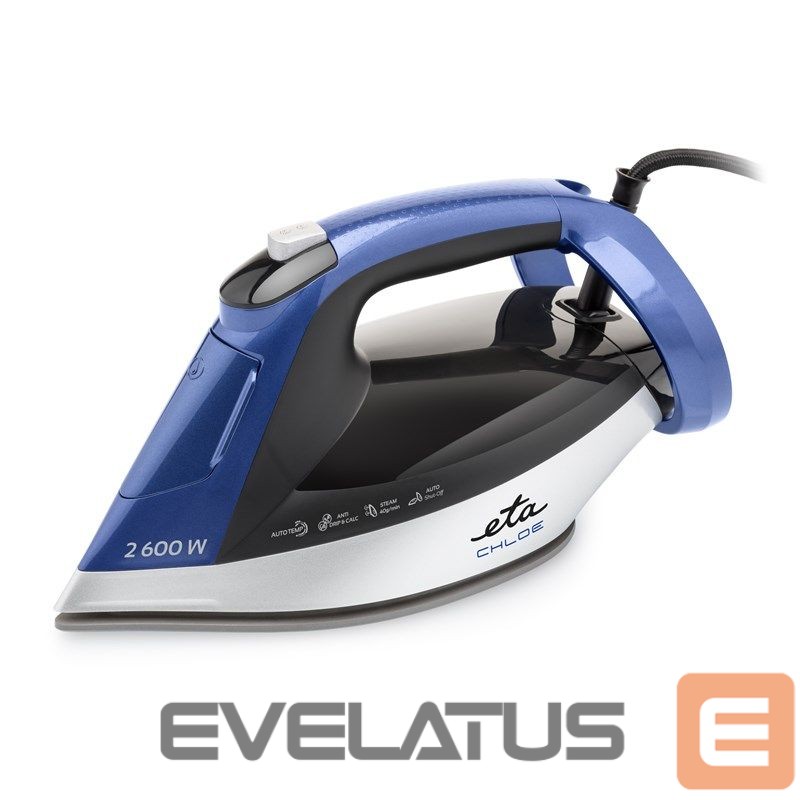 Lygintuvai ETA Steam Iron | 227690000 Chloe | Steam Iron | 2600 W | Water tank capacity 350 ml | Continuous steam 40 g/min | Silver/Blue