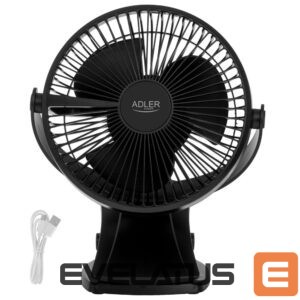 Fan Adler  Rechargeable Clip-on Desk Fan | AD 7342 | Table Fan | Black | Diameter 15.5 cm | Number of speeds 3 | Oscillation | 5 W 