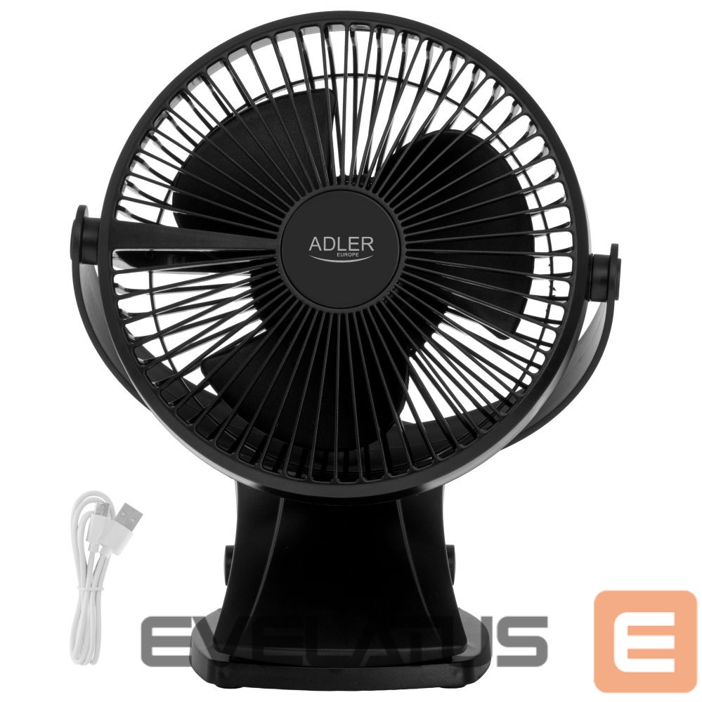 Ventiliatorius Adler Rechargeable Clip-on Desk Fan | AD 7342 | Table Fan | Black | Diameter 15.5 cm | Number of speeds 3 | Oscillation | 5 W