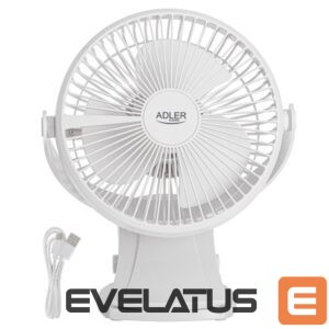 Fan Adler  Rechargeable Clip-on Desk Fan | AD 7342 | Table Fan | White | Diameter 15.5 cm | Number of speeds 3 | Oscillation | 5 W 