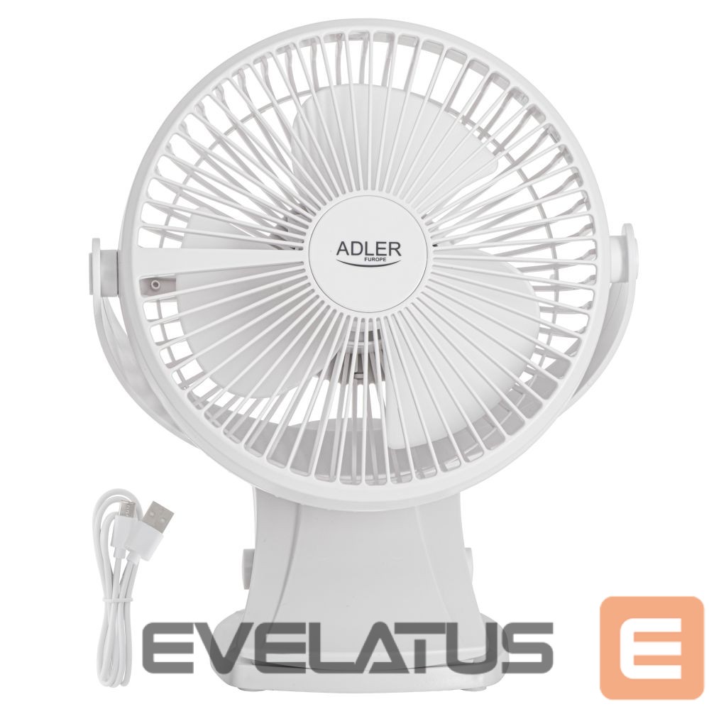 Ventilaator Adler Rechargeable Clip-on Desk Fan | AD 7342 | Table Fan | White | Diameter 15.5 cm | Number of speeds 3 | Oscillation | 5 W