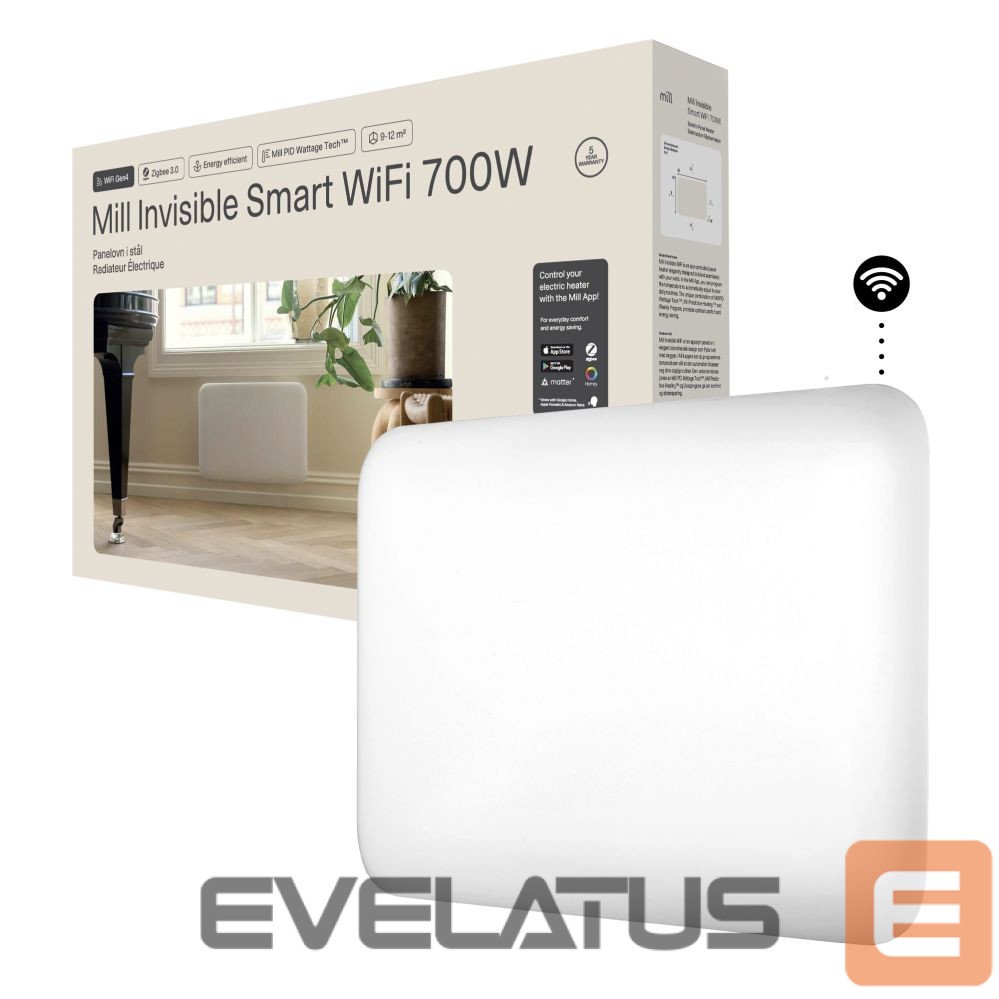 Radiatorius Mill Invisible Smart WiFi Heater | PA700WIFI4 | Panel Heater | 700 W | Suitable for rooms up to 9-12 m² | White | IPX4