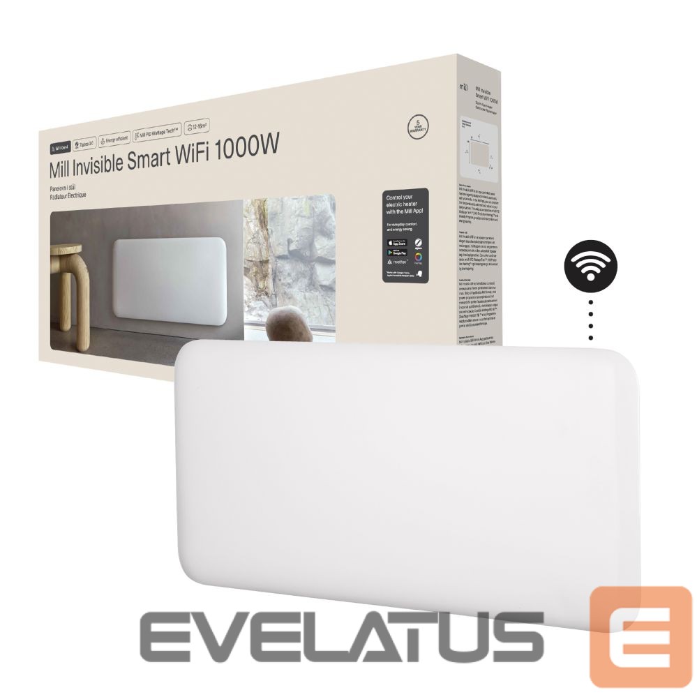 Radiaator Mill Invisible Smart WiFi Heater | PA1000WIFI4 | Panel Heater | 1000 W | Suitable for rooms up to 12-16 m² | White | IPX4