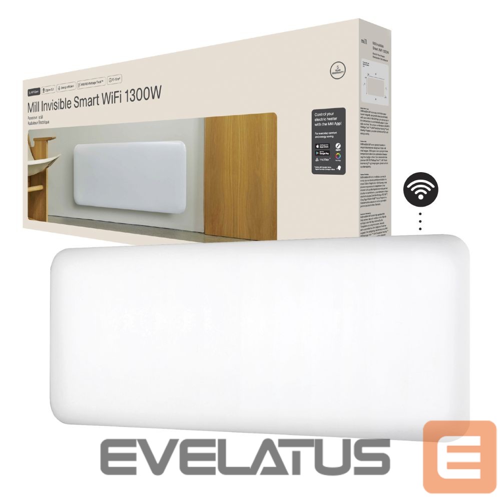 Radiators Mill Invisible Smart WiFi Heater | PA1300WIFI4 | Panel Heater | 1300 W | Suitable for rooms up to 15-19 m² | White | IPX4