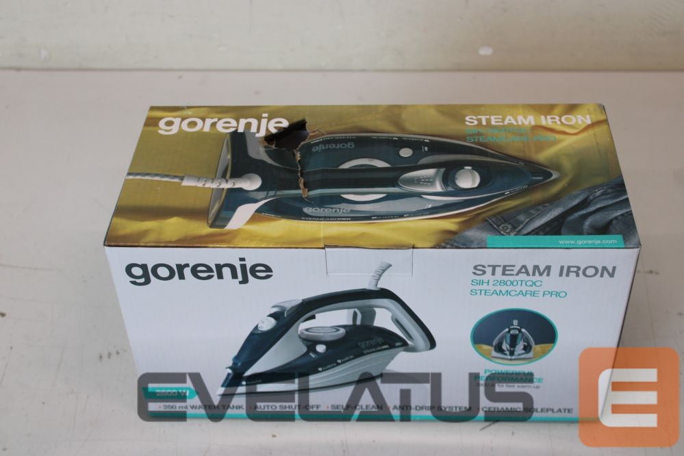 Iron GORENJE SALE OUT. SIH2800TQC Steam Iron, Water tank 0,4 L, Continuous steam 35 g/min, Turquoise/White | Steam Iron | SIH2800TQC | Steam Iron | 2800 W | Water tank capacity 350 ml | Continuous steam 35 g/min | Steam boost performance 100 g/min | Turquoise/White | DAMAGED PACKAGING, SCRATCHED