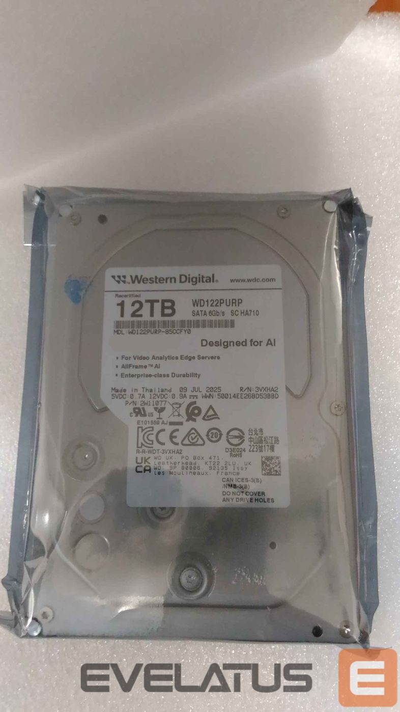 Kõvaketas HDD Western Digital SALE OUT. WD Purple Pro Smart Video Hard Drive, 12TB, 3.5", HDD | Hard Drive | Purple Pro WD122PURP | 7200 RPM | 12000 GB | REFURBISHED