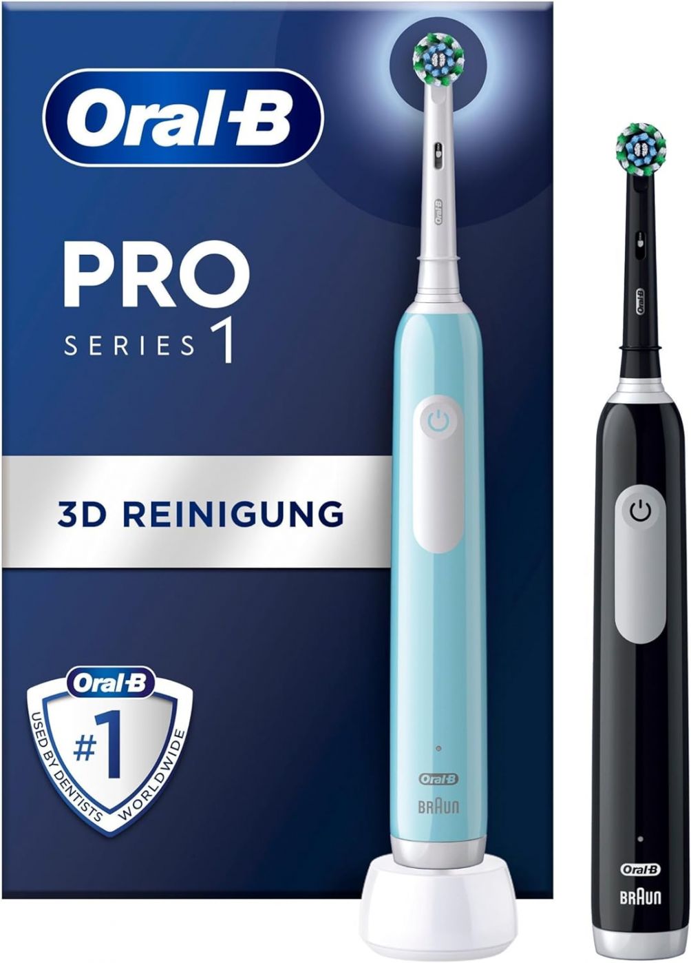 Dantų šepetėlis Oral-B | Electric Toothbrush, Duo pack | Pro Series 1 | Rechargeable | For adults | Number of brush heads included 2 | Number of teeth brushing modes 3 | Blue/Black