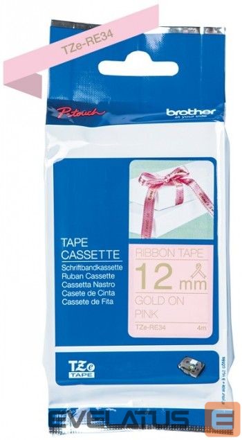 Expendable material Brother BROTHER TZERE34 12 GOLD ON PINK RIBBON