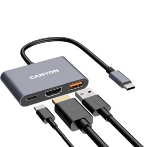 Converter Canyon  CANYON hub DS-4 3in1 USB-C Grey 