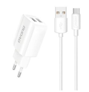 Adapteris Dudao  EU wall charger 2x USB 5V / 2.4A + USB Type C cable white (A2EU + Type-c white) White
