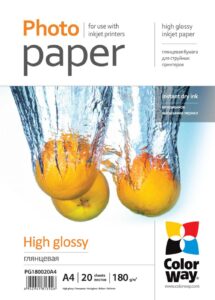 Kontoritarbed ColorWay  Photo Paper 20 pcs. PG180020A4 Glossy, White, A4, 180 g/m² 