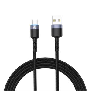 Kabelis Tellur  Data cable, USB to Type-C, LED, Nylon Braided, 1.2m black 