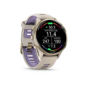 Viedpulksteni Garmin  Forerunner 970, Soft Gold Titanium with French Grey Case and French Grey/Translucent Indigo Band 
