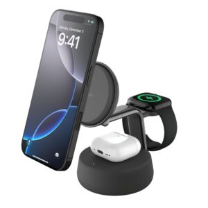 Bezvadu lādētājs Belkin  UltraCharge Pro 25w Qi2 3in1 Magnetic Charger Charcoal