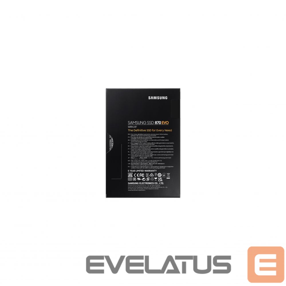 Kõvaketas SSD Samsung SSD 870 EVO 2000 GB, SSD form factor 2.5", SSD interface SATA III, Write speed 530 MB/s, Read speed 560 MB/s