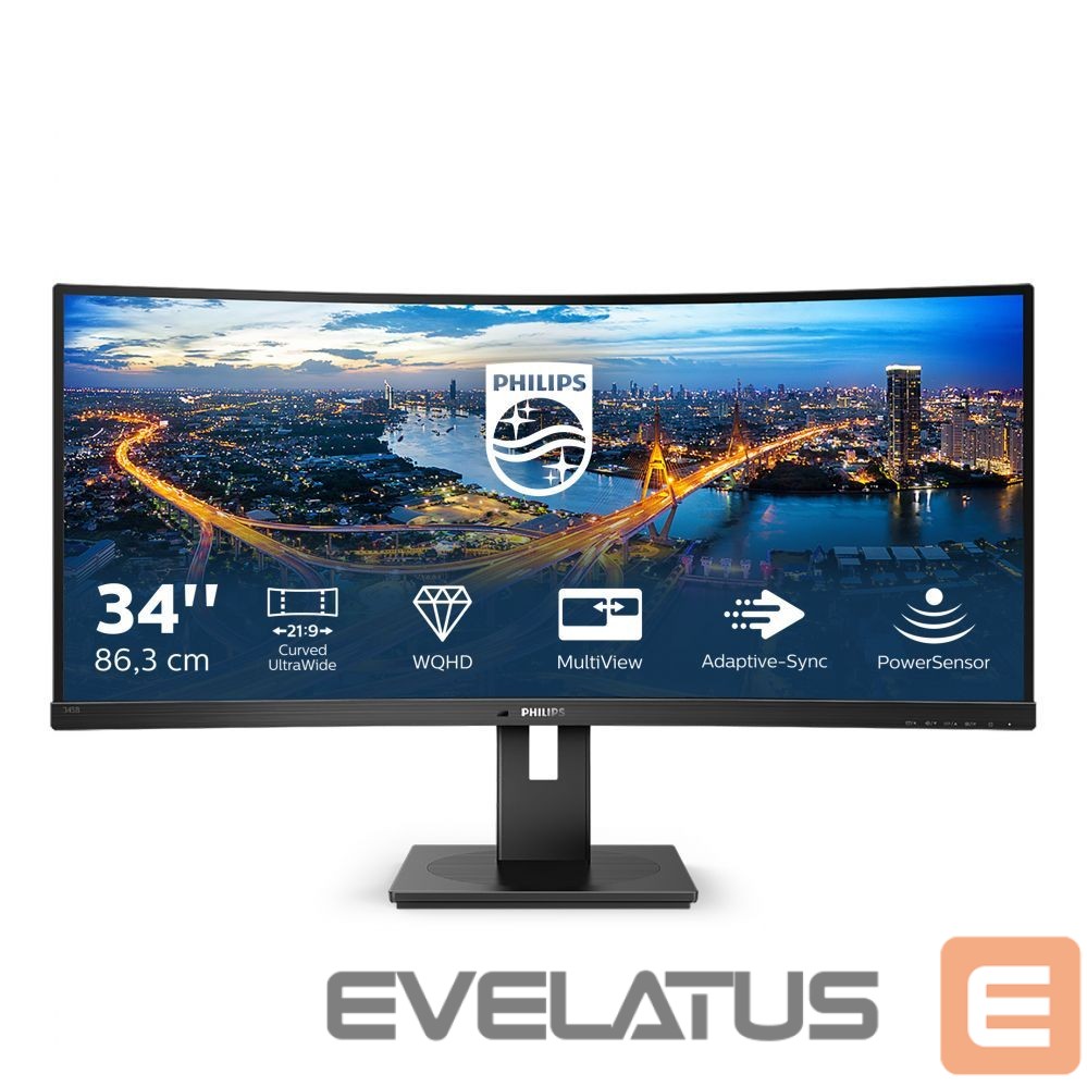 Monitorid Philips Curved UltraWide 345B1C 34 ", VA, WQHD, 3440 x 1440, 21:9, 5 ms, 300 cd/m², Black
