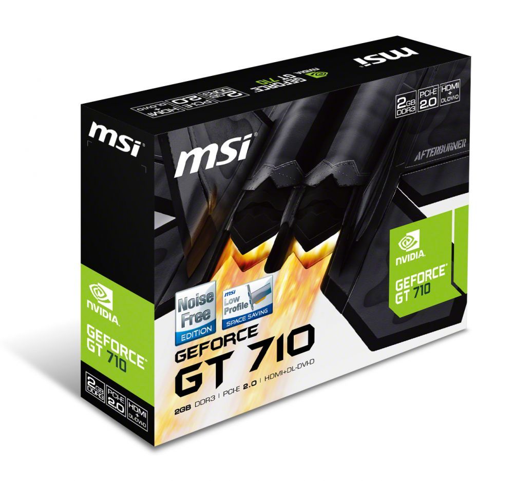 Графическая карта / Видеокарты MSI GT 710 2GD3H LP NVIDIA 2 GB GeForce GT 710 DDR3 PCI Express 2.0 x16 (uses x8) HDMI ports quantity 1 Memory clock speed 1600 MHz DVI-D ports quantity 1 VGA (D-Sub) ports quantity 1 Processor frequency 954 MHz