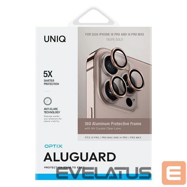 Muu telefoni lisavarustus UNIQ Uniq Optix Aluminum Camera Lens Protector iPhone 16 Pro 6.3" / 16 Pro Max 6.9" taupe gold camera lens glass with applicator