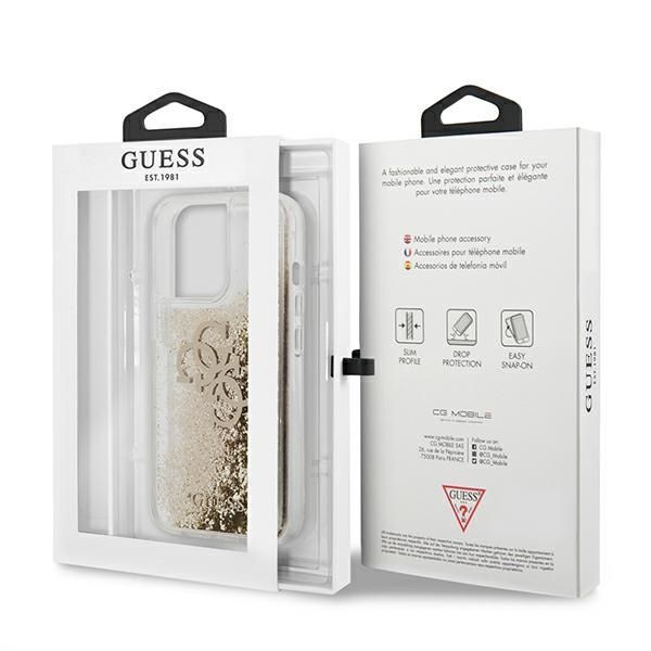 Citas preces Guess Guess 4G Big Liquid Glitter case for iPhone 13 Pro Max 6.7" - gold