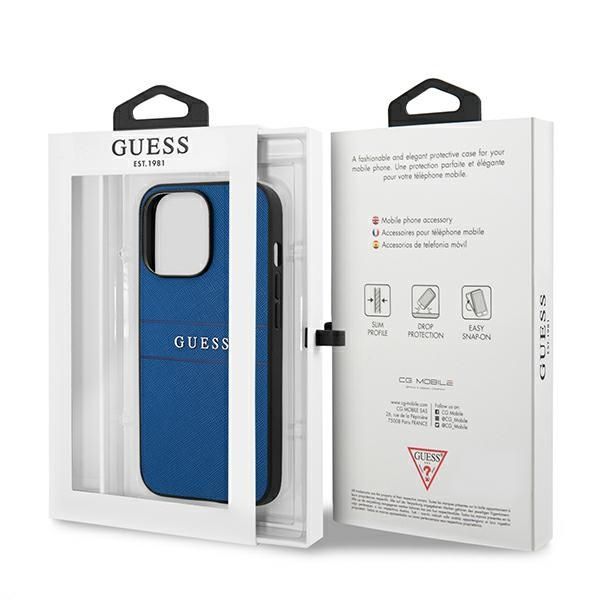 Citas preces Guess Guess Saffiano Strap Case for iPhone 13 Pro Max 6.7" - Blue