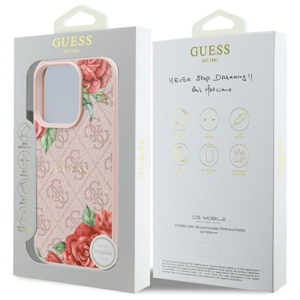 Citas preces Guess Guess GUHMP16LP4ROPEMCP iPhone 16 Pro 6.3" pink/pink hardcase 4G Flowers Print MagSafe