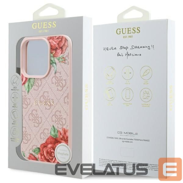 Citas preces Guess Guess GUHMP16LP4ROPEMCP iPhone 16 Pro 6.3" pink/pink hardcase 4G Flowers Print MagSafe