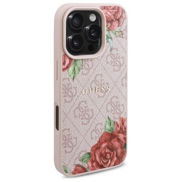 Citas preces Guess Guess GUHMP16LP4ROPEMCP iPhone 16 Pro 6.3" pink/pink hardcase 4G Flowers Print MagSafe