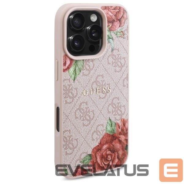 Citas preces Guess Guess GUHMP16LP4ROPEMCP iPhone 16 Pro 6.3" pink/pink hardcase 4G Flowers Print MagSafe