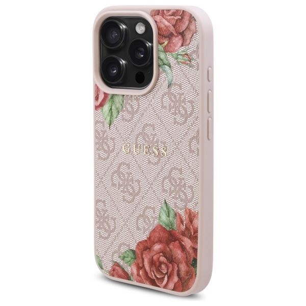Citas preces Guess Guess GUHMP16LP4ROPEMCP iPhone 16 Pro 6.3" pink/pink hardcase 4G Flowers Print MagSafe