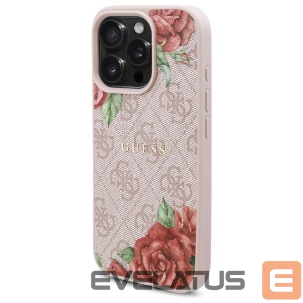 Citas preces Guess Guess GUHMP16LP4ROPEMCP iPhone 16 Pro 6.3" pink/pink hardcase 4G Flowers Print MagSafe