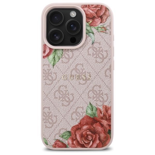 Citas preces Guess Guess GUHMP16LP4ROPEMCP iPhone 16 Pro 6.3" pink/pink hardcase 4G Flowers Print MagSafe