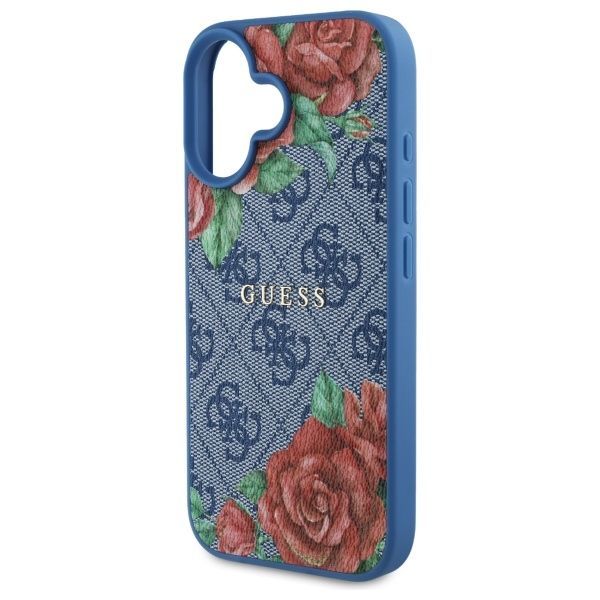 Citas preces Guess Guess GUHMP16SP4ROPEMCB iPhone 16 6.1" blue/blue hardcase 4G Flowers Print MagSafe