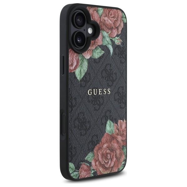 Citas preces Guess Guess GUHMP16SP4ROPEMCK iPhone 16 6.1" black/black hardcase 4G Flowers Print MagSafe