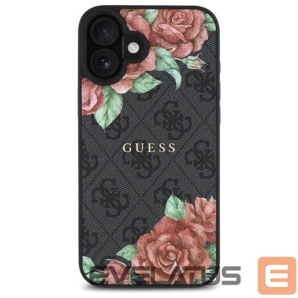 Citas preces Guess Guess GUHMP16SP4ROPEMCK iPhone 16 6.1" black/black hardcase 4G Flowers Print MagSafe