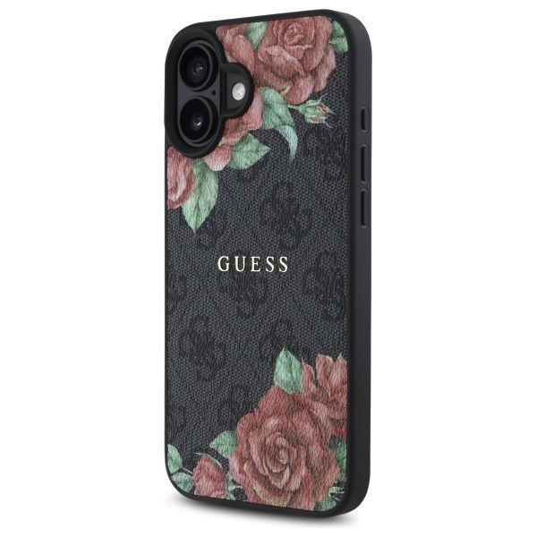 Citas preces Guess Guess GUHMP16SP4ROPEMCK iPhone 16 6.1" black/black hardcase 4G Flowers Print MagSafe
