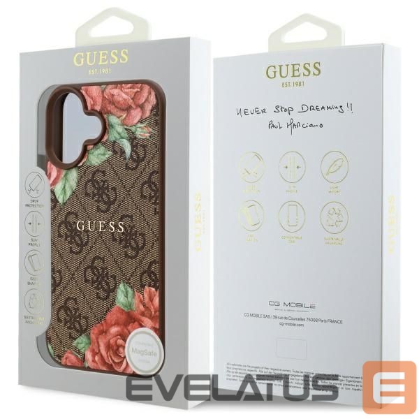 Citas preces Guess Guess GUHMP16SP4ROPEMCW iPhone 16 6.1" brown/brown hardcase 4G Flowers Print MagSafe