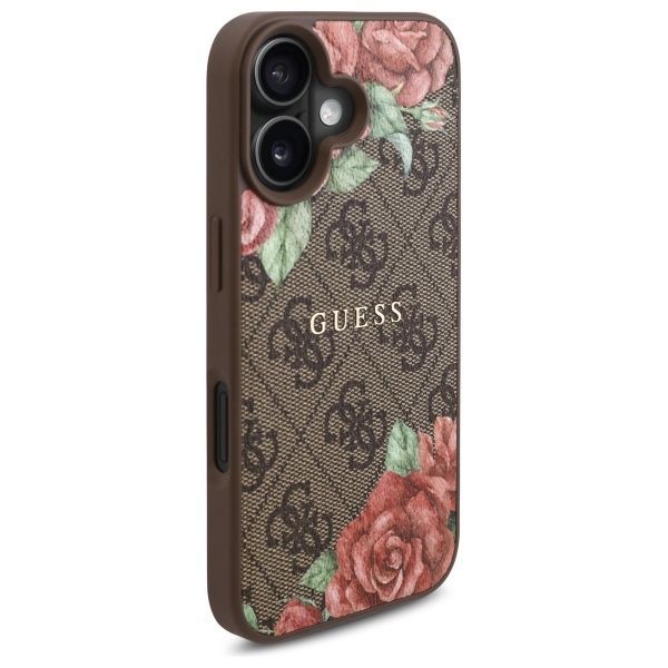 Citas preces Guess Guess GUHMP16SP4ROPEMCW iPhone 16 6.1" brown/brown hardcase 4G Flowers Print MagSafe