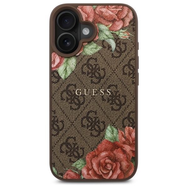 Citas preces Guess Guess GUHMP16SP4ROPEMCW iPhone 16 6.1" brown/brown hardcase 4G Flowers Print MagSafe