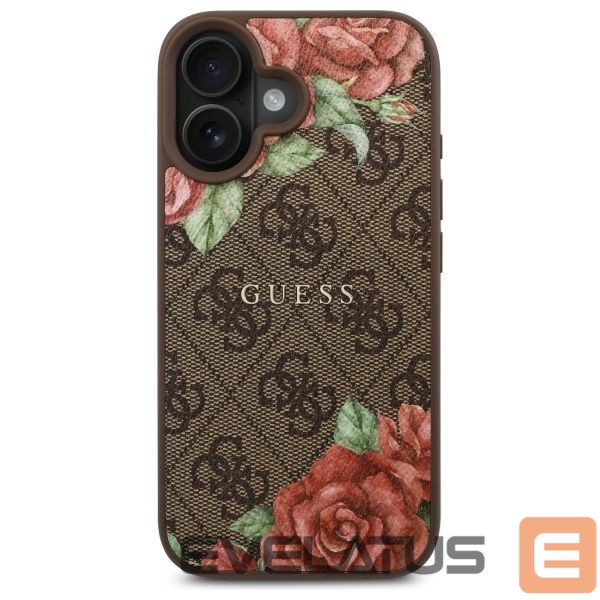 Citas preces Guess Guess GUHMP16SP4ROPEMCW iPhone 16 6.1" brown/brown hardcase 4G Flowers Print MagSafe