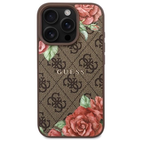 Citas preces Guess Guess GUHMP16XP4ROPEMCW iPhone 16 Pro Max 6.9" brown/brown hardcase 4G Flowers Print MagSafe