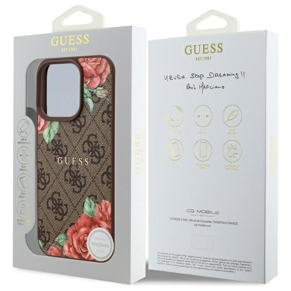 Citas preces Guess Guess GUHMP16XP4ROPEMCW iPhone 16 Pro Max 6.9" brown/brown hardcase 4G Flowers Print MagSafe