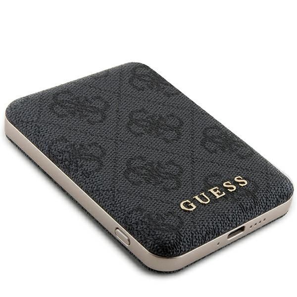 Citas preces Guess Guess Powerbank inductive 15W GUPB5FP4EMGK 5000mAh black/black 4G Leather Metal Logo MagSafe