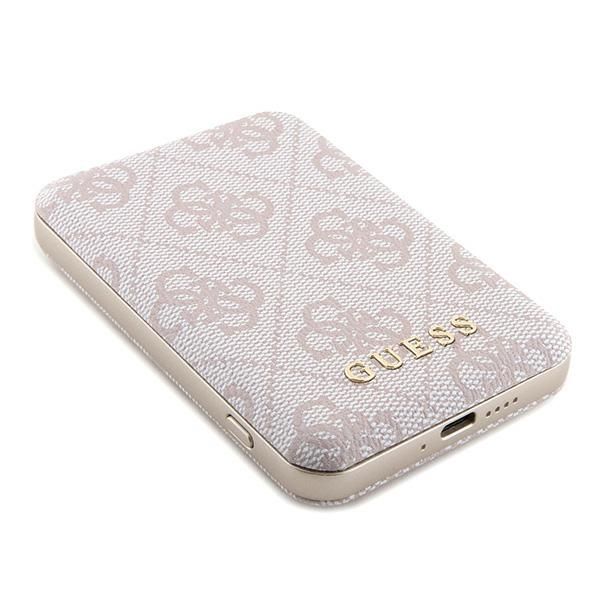 Citas preces Guess Guess Powerbank inductive 15W GUPB5FP4EMGP 5000mAh pink/pink 4G Leather Metal Logo MagSafe