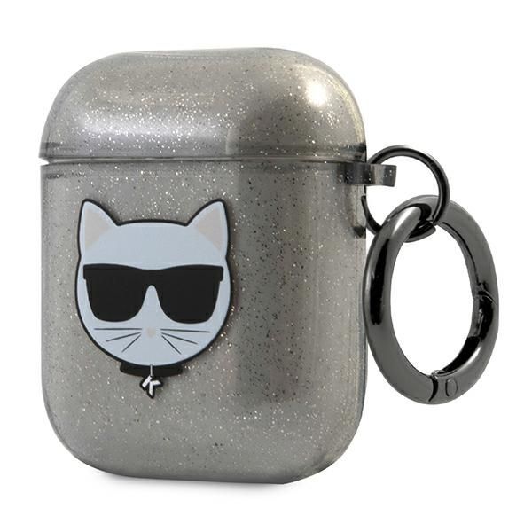 Citas preces Karl Lagerfeld Karl Lagerfeld KLA2UCHGK AirPods 1/2 cover black/black Glitter Choupette