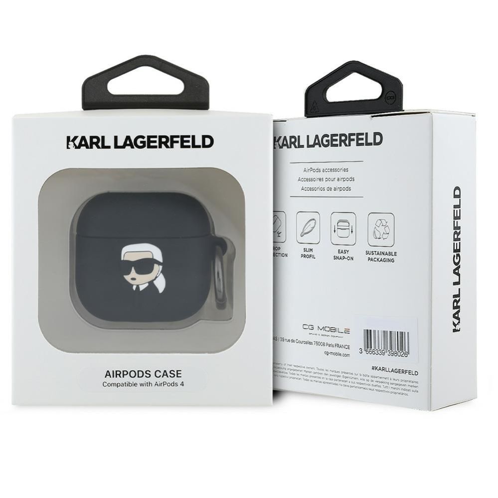 Citas preces Karl Lagerfeld Karl Lagerfeld Silicone Karl Head 3D Case for AirPods 4 - Black