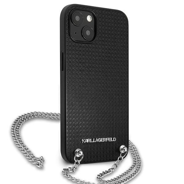 Citas preces Karl Lagerfeld Karl Lagerfeld Leather Textured and Chain Case for iPhone 13 / 14 / 15 6.1" - Black