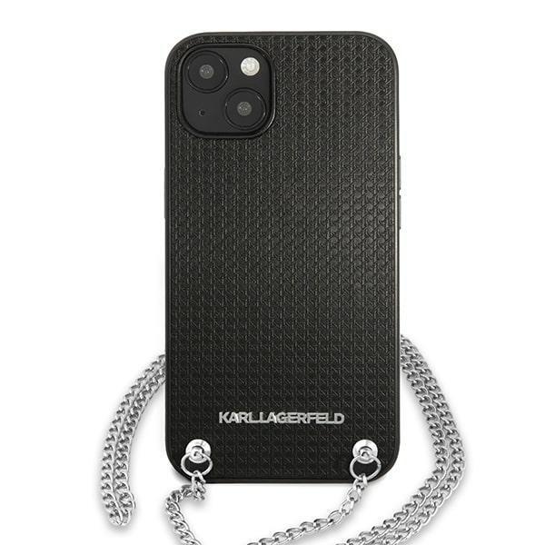 Citas preces Karl Lagerfeld Karl Lagerfeld Leather Textured and Chain Case for iPhone 13 / 14 / 15 6.1" - Black