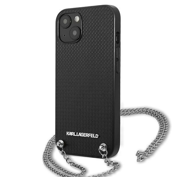 Citas preces Karl Lagerfeld Karl Lagerfeld Leather Textured and Chain Case for iPhone 13 / 14 / 15 6.1" - Black